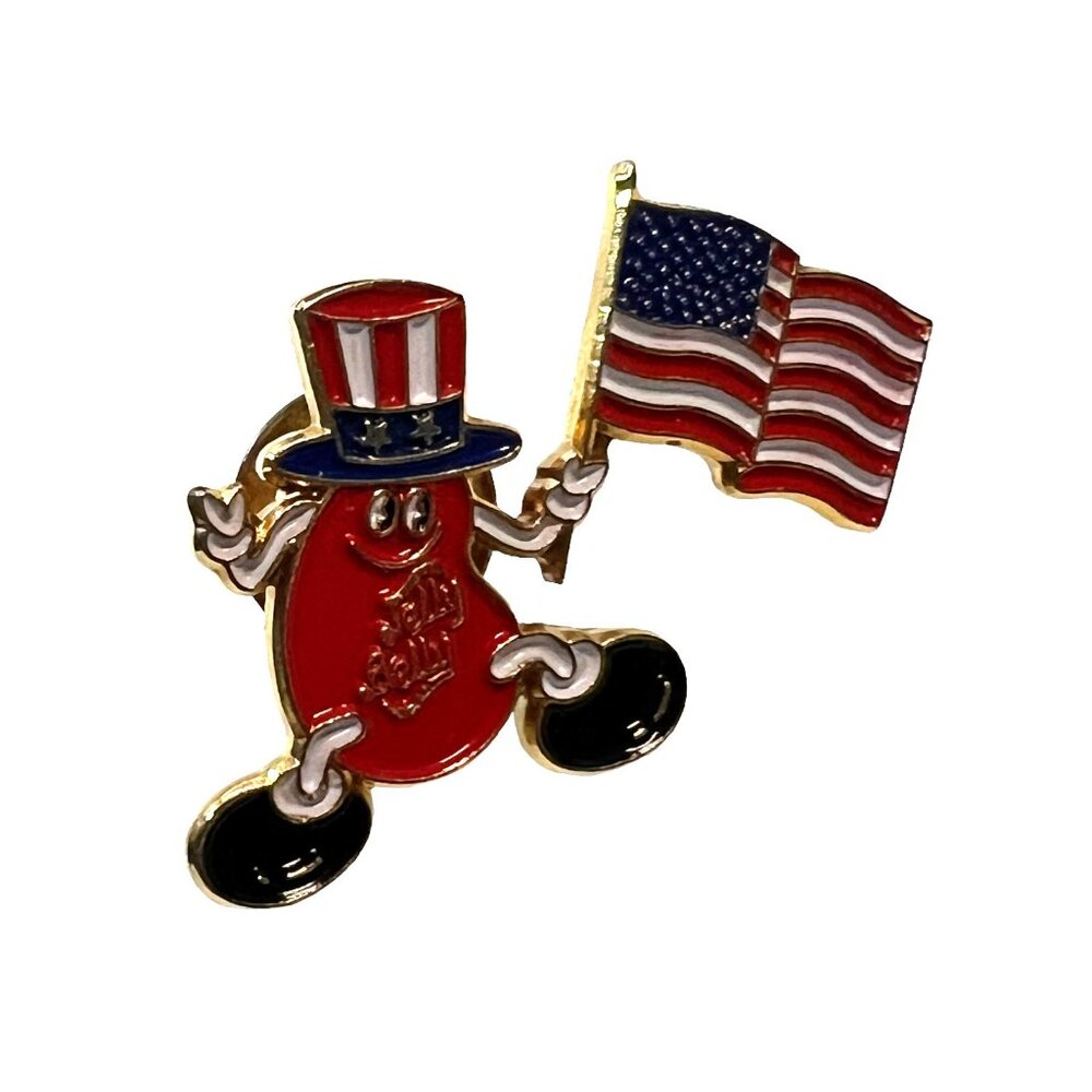 Vintage Jelly Belly Pin Patriotic Herman Goelitz United States Flag 1970s Brooch